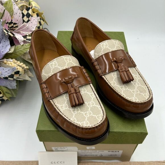 Men’s Gucci GG Supreme canvas/leather loafers size 8 fits 9US made in Italy - Picture 1 of 11